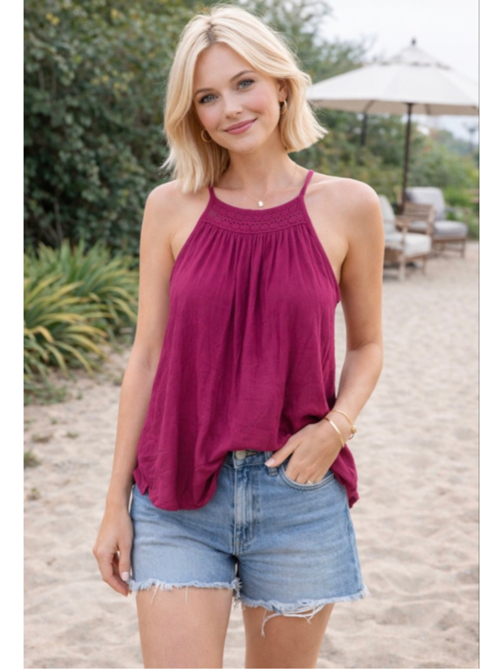 Women's Hippie Rose Magenta Halter Tank Top Juniors XS